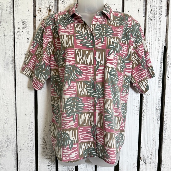 VTG 90s HASTING & SMITH Short Sleeve Button Up Top Women’s Size Large Well Loved - Picture 1 of 14